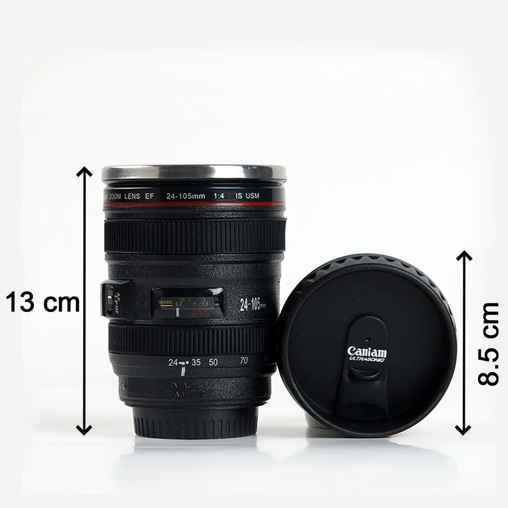 Camera Lens Coffee Mug - Stainless Steel Tumbler, Leakproof Travel Mug, Tea Water Bottle With Lid and Spoon - EF24-105mm f/4.0 USM Lens Cup