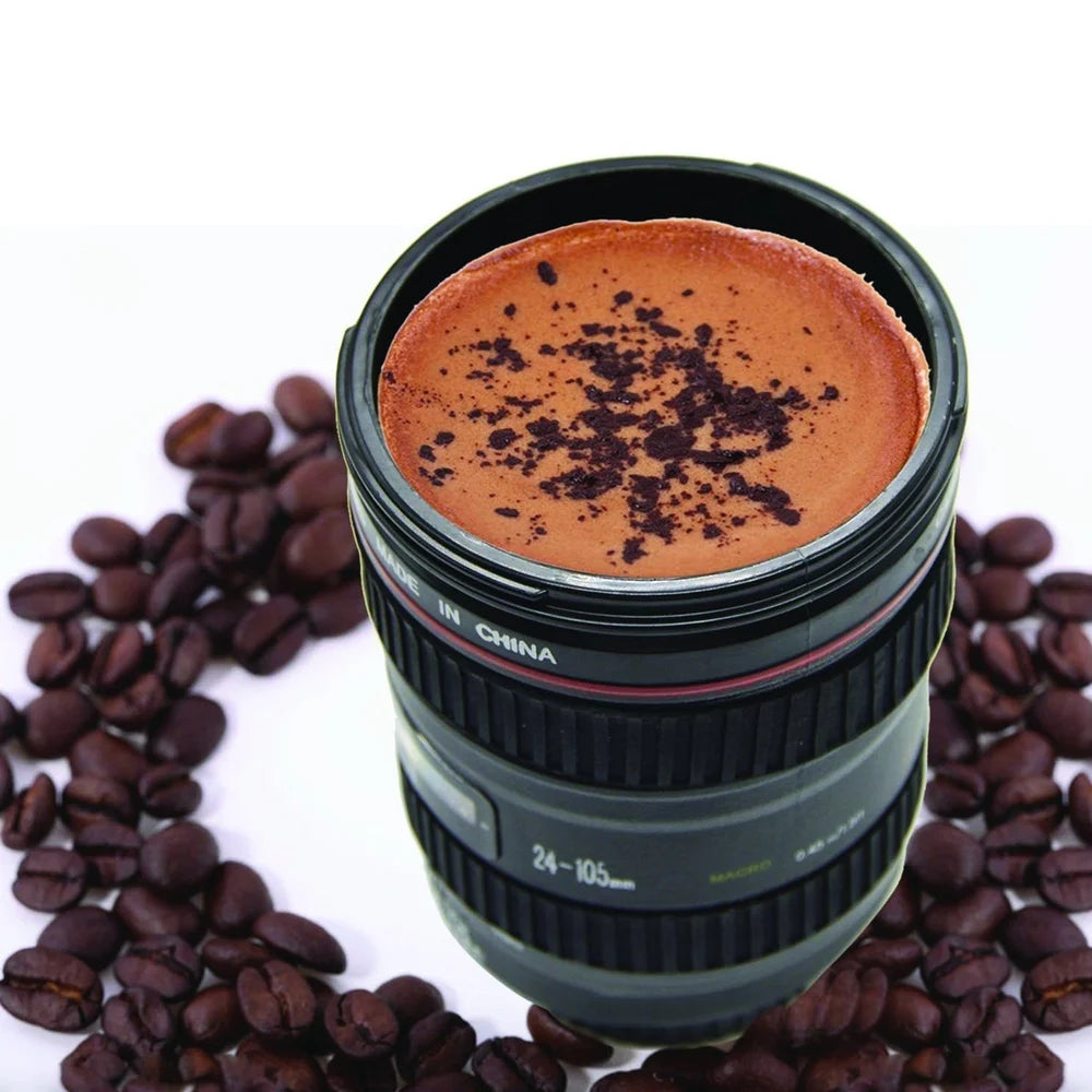 Camera Lens Coffee Mug - Stainless Steel Tumbler, Leakproof Travel Mug, Tea Water Bottle With Lid and Spoon - EF24-105mm f/4.0 USM Lens Cup