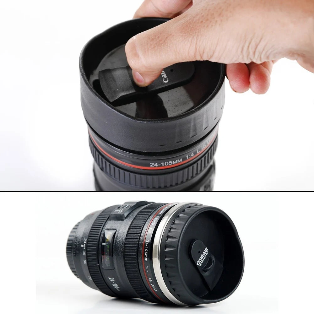 Camera Lens Coffee Mug - Stainless Steel Tumbler, Leakproof Travel Mug, Tea Water Bottle With Lid and Spoon - EF24-105mm f/4.0 USM Lens Cup