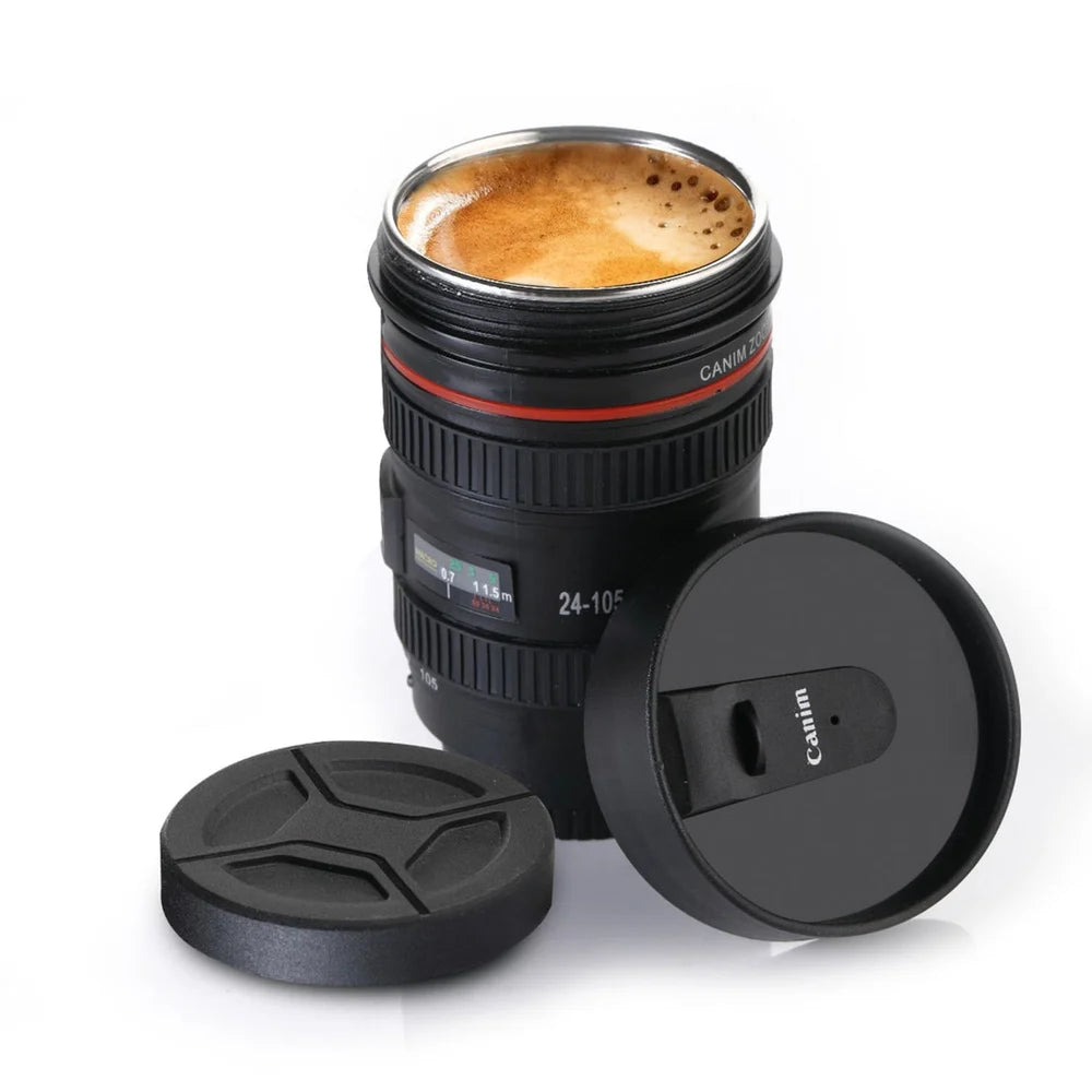 Camera Lens Coffee Mug - Stainless Steel Tumbler, Leakproof Travel Mug, Tea Water Bottle With Lid and Spoon - EF24-105mm f/4.0 USM Lens Cup
