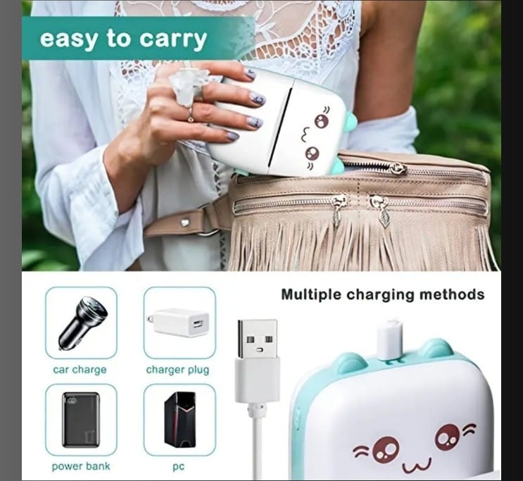 Bluetooth Mini Printer for Students | Inkless Wireless Thermal Printer (Black & White) | Portable Ink Free Printer for Android & iOS | 1200mAh Rechargeable Battery