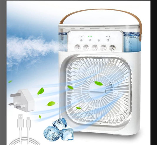 Portable Misting Fan with 600ml Water Tank, 7-Colour Night Light, 3 Mist Levels, Timer Function