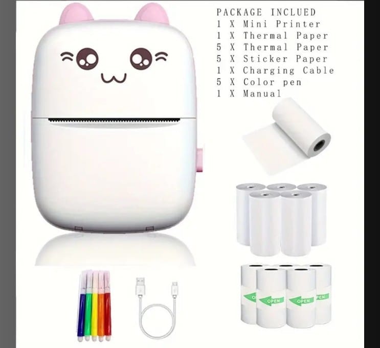 Bluetooth Mini Printer for Students | Inkless Wireless Thermal Printer (Black & White) | Portable Ink Free Printer for Android & iOS | 1200mAh Rechargeable Battery
