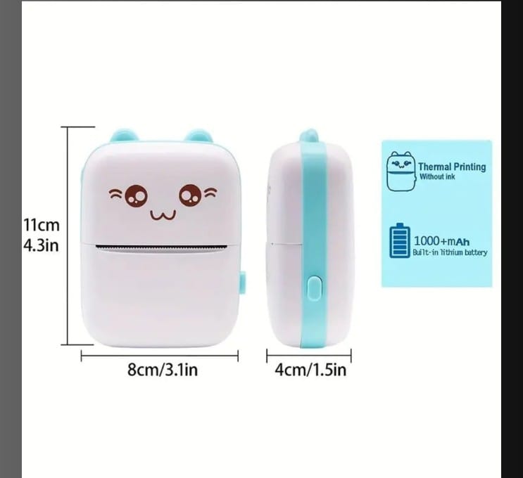 Bluetooth Mini Printer for Students | Inkless Wireless Thermal Printer (Black & White) | Portable Ink Free Printer for Android & iOS | 1200mAh Rechargeable Battery