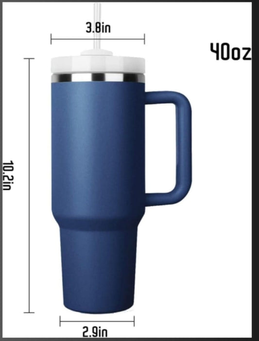1200 ML Stainless Steel Tumbler with Lid and 3 Straws, Double Insulated Cup with Handle for Hot and Cold, 100% Leakproof Mug for Office, Gym and Travel - Pink and Blue